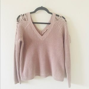 Lace Up Cold Shoulder V Neck Sweater LA Hearts